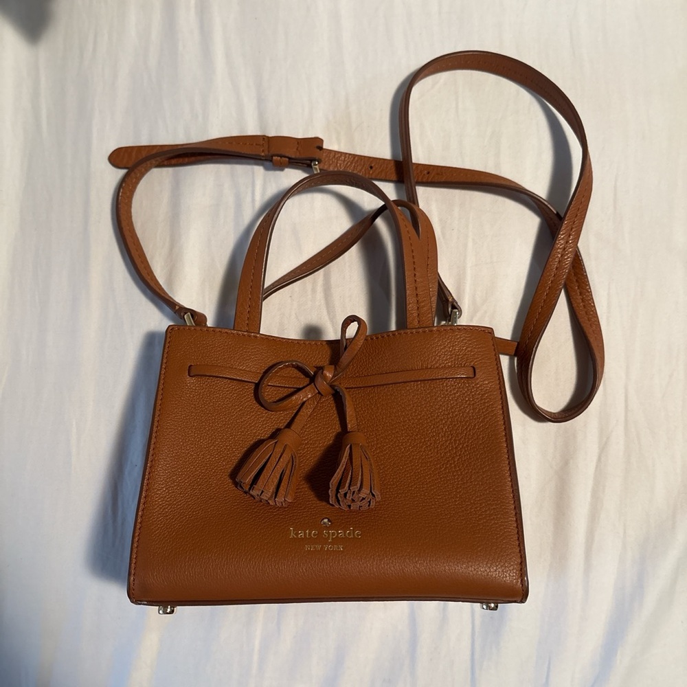 Kate Spade Tan Leather Crossbody Bag with Tassels